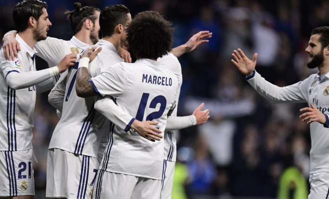 Real Madrid celebra después de que Cristiano Ronaldo marque su segundo Getty